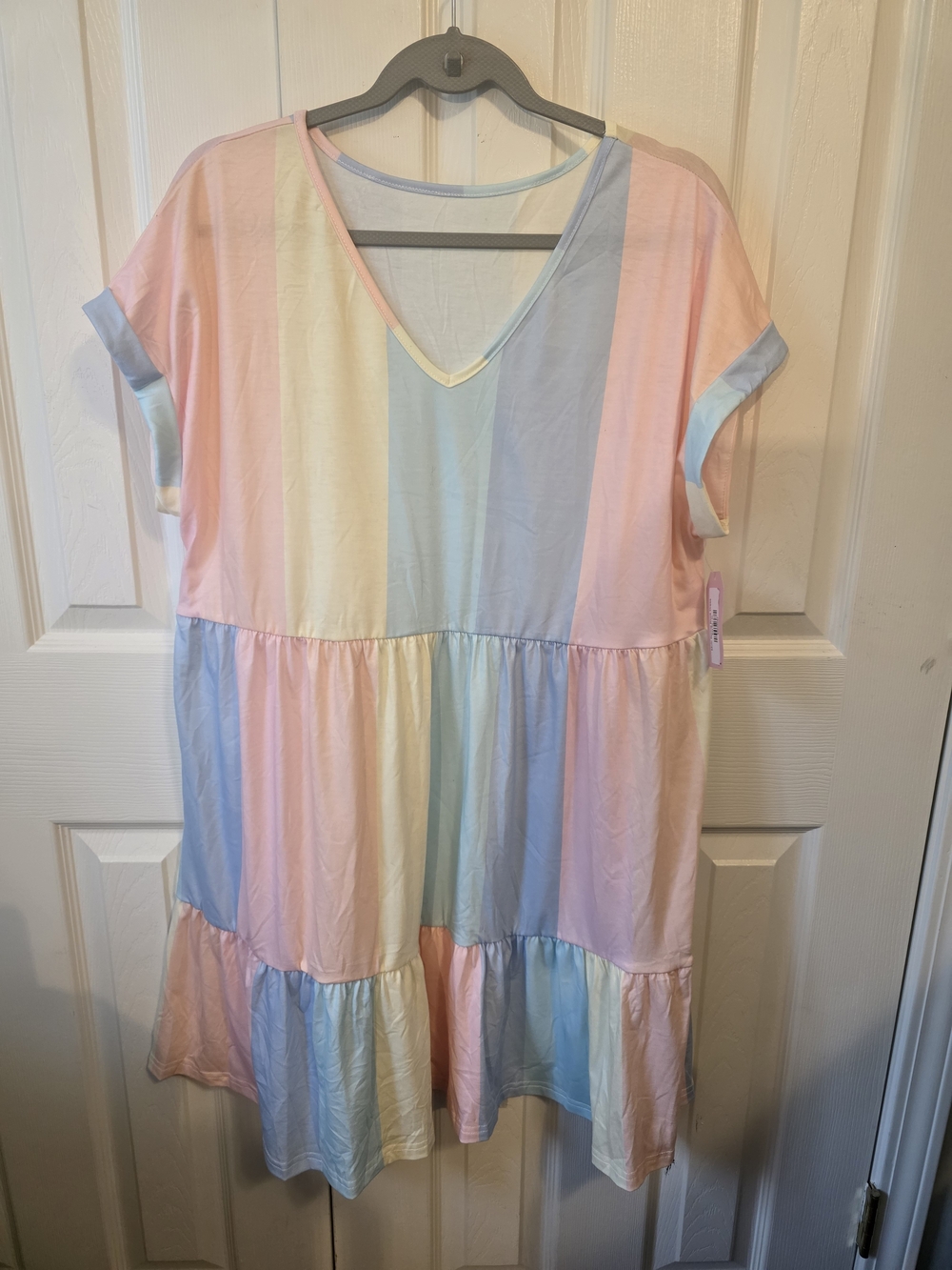 Pastel Stripe Tiered V-Neck Dress